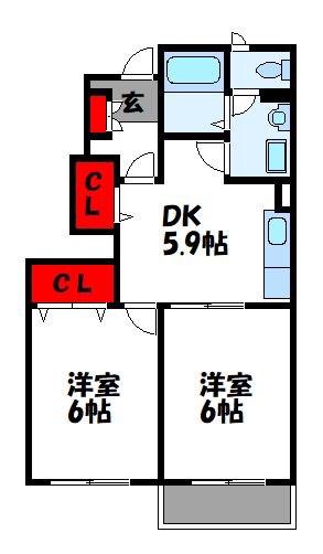 ラ・ローズレ(2DK/1階)の間取り写真