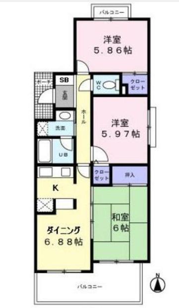 ハチホウマンション・桜丘(3DK/4階)の間取り写真