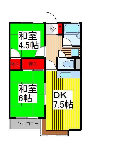 デュエット本太(2DK/2階)の間取り写真