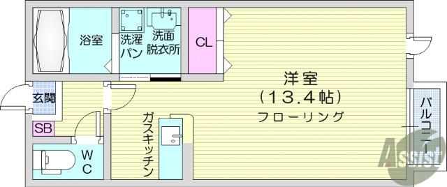 イーストⅡ(ワンルーム/1階)の間取り写真