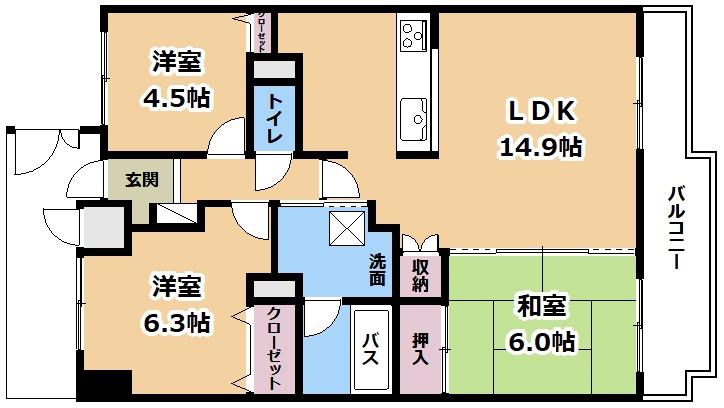 ローレルコート草津(3LDK/5階)の間取り写真