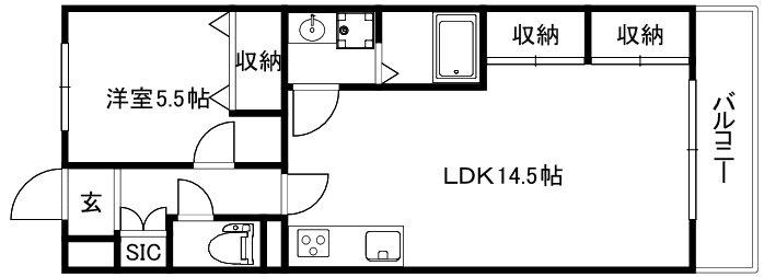 ルミエール沼田(1LDK/2階)の間取り写真