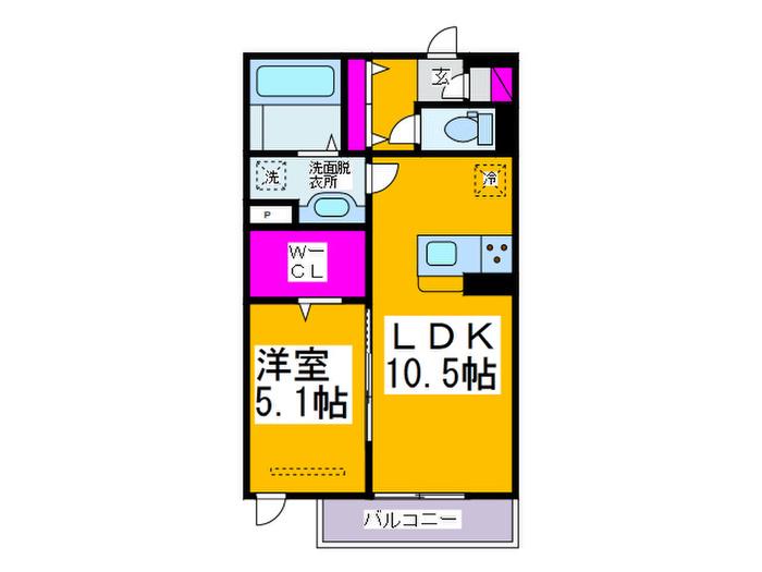 オリエンス(1LDK/2階)の間取り写真