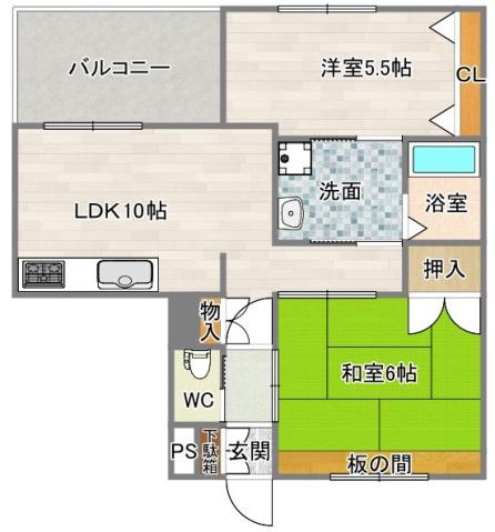 コミュニティハウスソウワ(2LDK/3階)の間取り写真