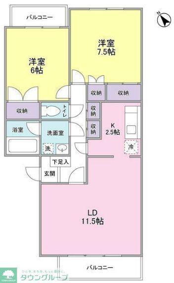 武蔵関マンション7号棟(2LDK/2階)の間取り写真