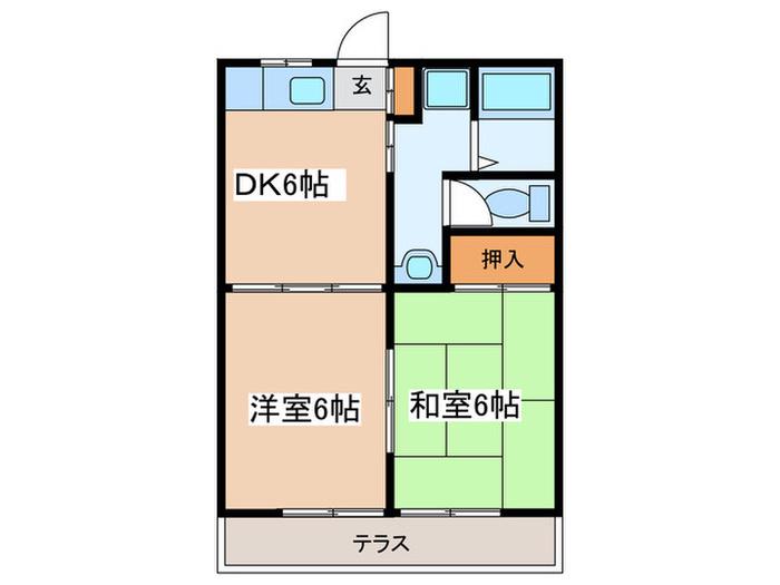 エバーハイム(2DK/2階)の間取り写真