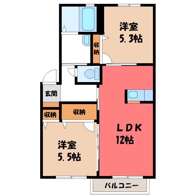 シャルル・アンレ(2LDK/1階)の間取り写真