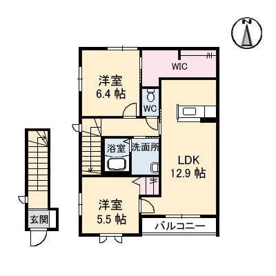 シャーメゾンアドニスI(2LDK/2階)の間取り写真