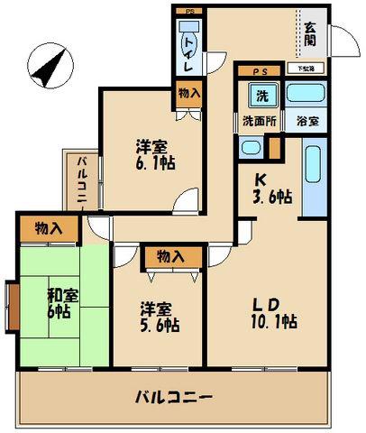 アビオン多摩川(3LDK/3階)の間取り写真