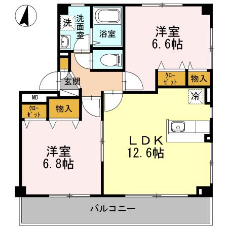 ドエルモトハシクレール(2LDK/3階)の間取り写真