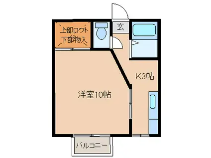 プリンスコート(1K/2階)の間取り写真