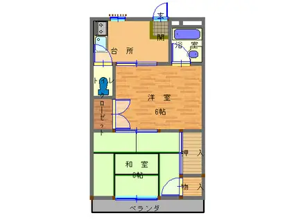 マンションテラセ(2K/4階)の間取り写真
