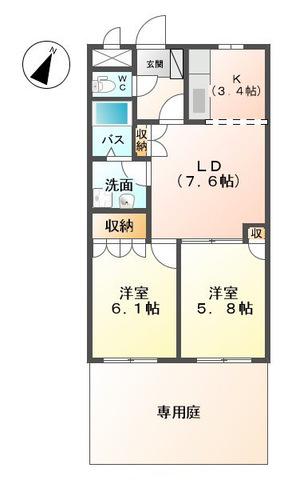 メルヴェールシンシア(2LDK/1階)の間取り写真