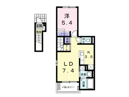 リヴェール 霞(1LDK/2階)の間取り写真