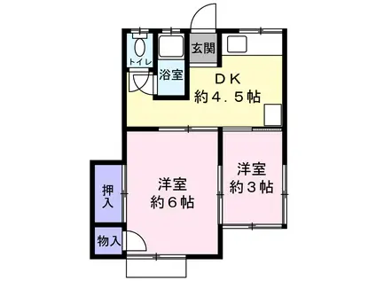 リトルハウス(2DK/1階)の間取り写真