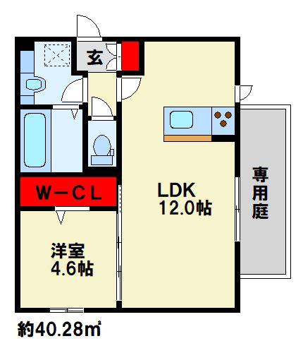 ストレイト葛葉(1LDK/1階)の間取り写真