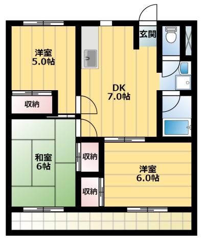 プレミール瀬名(3DK/3階)の間取り写真