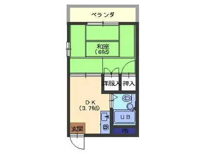 フローラル山手(1K/2階)の間取り写真