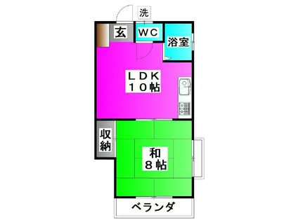 ひじり荘II(1LDK/2階)の間取り写真
