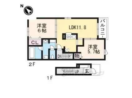 叡山電鉄叡山本線 修学院駅 徒歩8分 2階建 築9年(2LDK/2階)の間取り写真