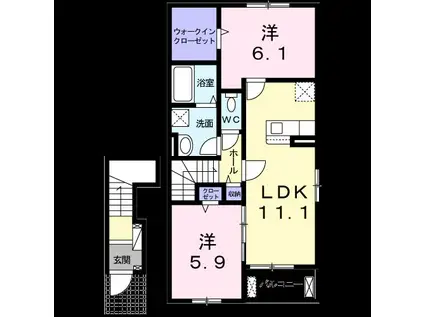 ハーモニーI(2LDK/2階)の間取り写真