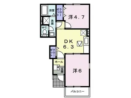 ノイ・ブローテA(2DK/1階)の間取り写真