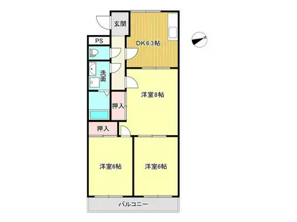 タクロウ団地B(3DK/3階)の間取り写真