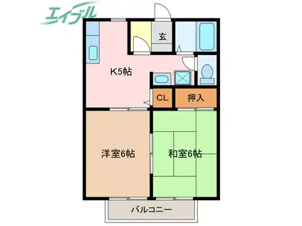 光ヶ丘コーポ北山B棟(2K/2階)の間取り写真