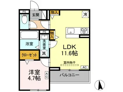 セレスティア福光西 イースト(1LDK/2階)の間取り写真