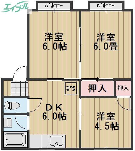 星島コーポC(3DK/1階)の間取り写真