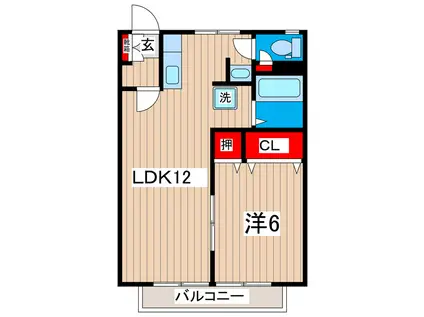 コーポくるま(1LDK/1階)の間取り写真