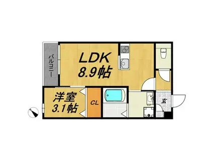 LECOCON岐阜II(1LDK/2階)の間取り写真