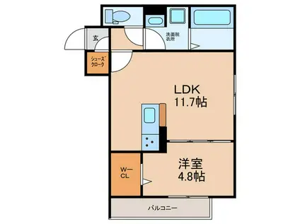 グランピース駒川(1LDK/1階)の間取り写真