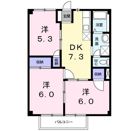 マリンシティSHIODA B(3DK/2階)の間取り写真