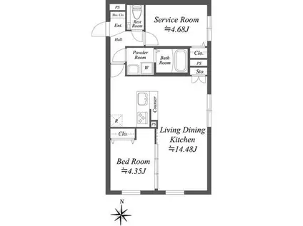 ソラシアレジデンス世田谷代田(1SLDK/1階)の間取り写真