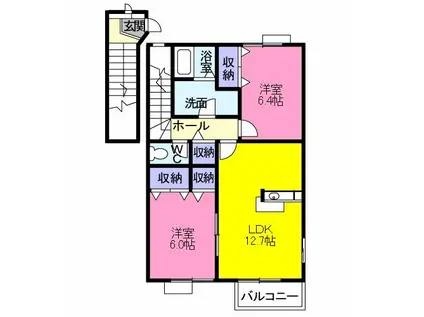 ウエスト ヴィル ヌーヴII(2LDK/2階)の間取り写真