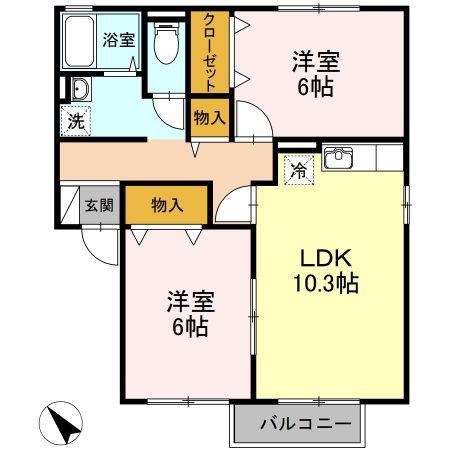 カーサエスペランザB(2LDK/1階)の間取り写真