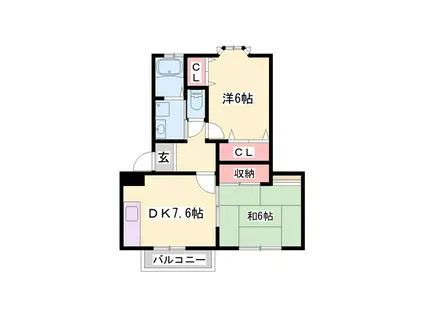 ジュネス香呂(2DK/2階)の間取り写真