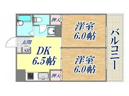 ハイコート甲子園(2DK/2階)の間取り写真