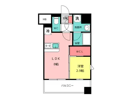 グランフォーレプライム千早(1LDK/8階)の間取り写真