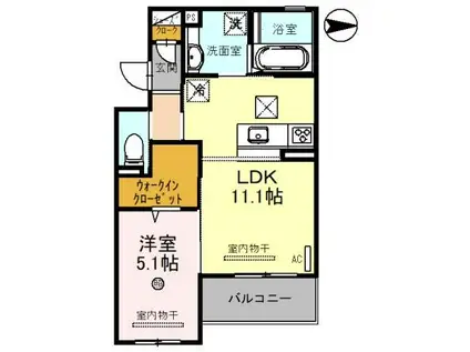 MONTAGNE東高松(1LDK/1階)の間取り写真