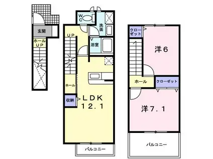 グランドール AB(2LDK/2階)の間取り写真
