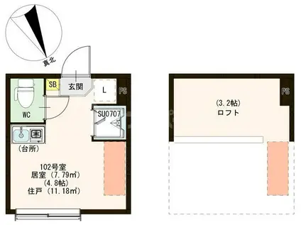ヴェローナ平井(ワンルーム/1階)の間取り写真