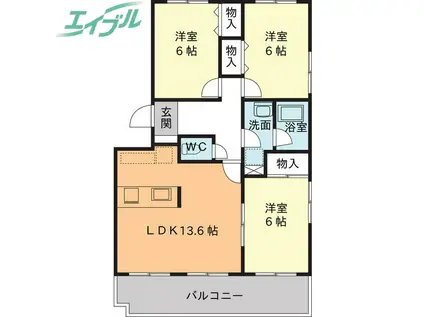 VIP-IN太平洋サウスヒルズ(3LDK/3階)の間取り写真