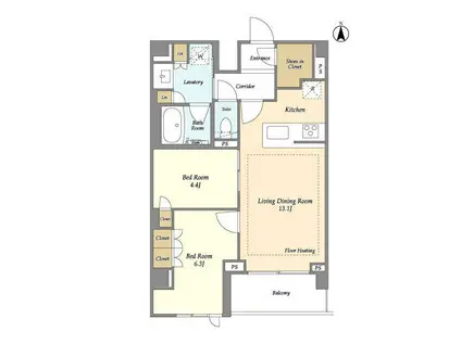 リーブルグラント四谷三丁目(2LDK/3階)の間取り写真