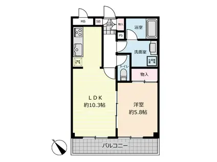 プルーズ 1LDK(1LDK/2階)の間取り写真