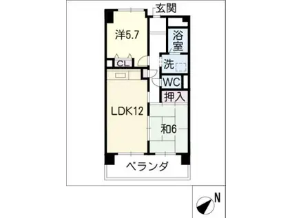 アーバンドエル原(2LDK/9階)の間取り写真