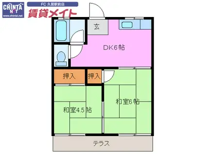 鎌田アパート 東棟(2DK/1階)の間取り写真
