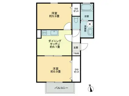 フォブールDMCD(2DK/2階)の間取り写真