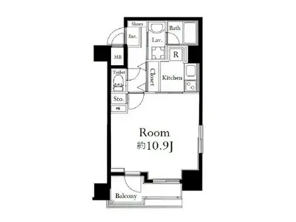 グランドガーラ麻布十番(1K/10階)の間取り写真